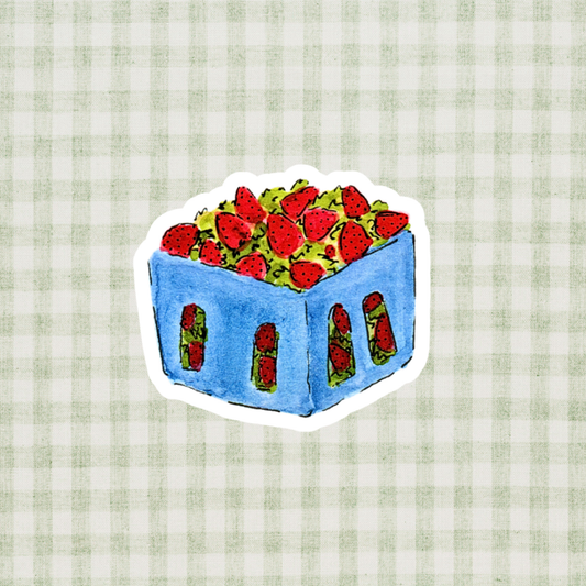 Strawberry Pint Watercolor Sticker