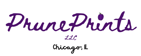 Logo for Prune Prints LLC with a purple 'Prune' and black 'Prints' on a white background.
